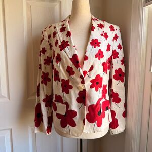 Red Floral 100% Linen Avant Garde Blazer
